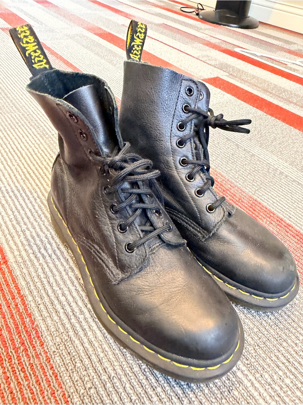 Dr. Martens Airwair Leather Lace-Up Boots with Yellow Stitching